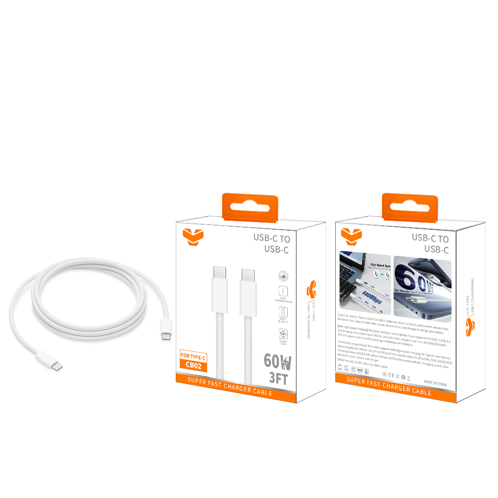 CB02  60W USB-C to USB-C Cable 3FT
