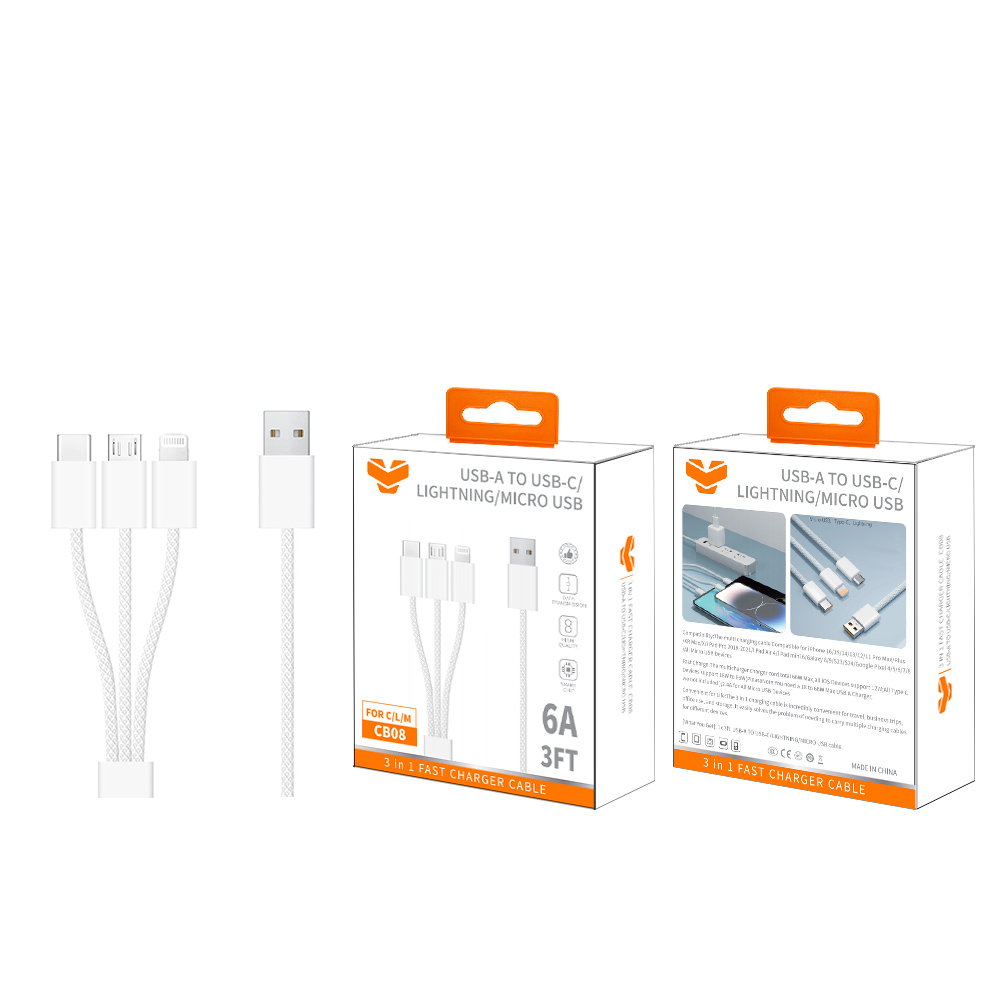 CB08  3 in 1 fast charger cable 6A