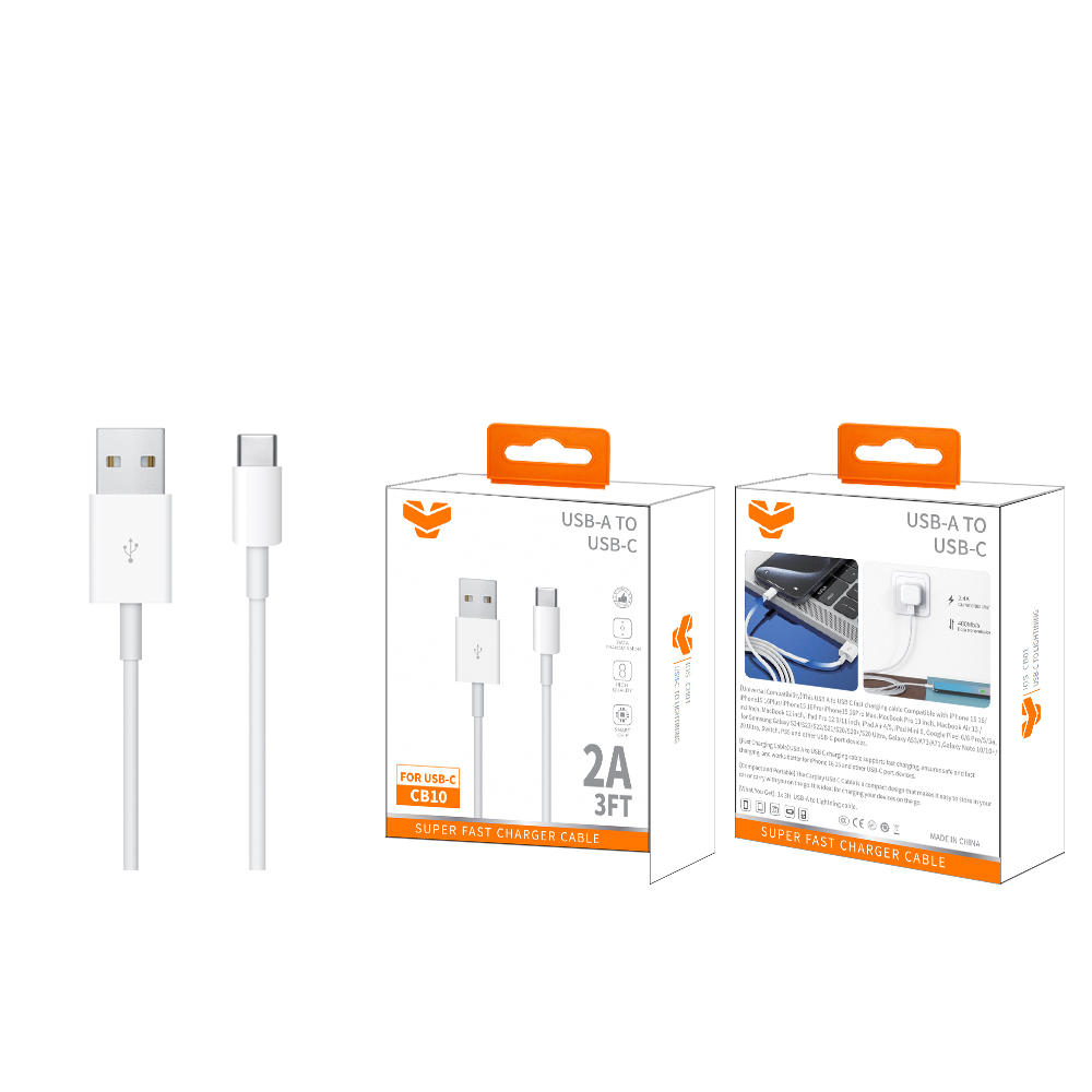 CB10  2A USB-A to USB-C cable 3FT