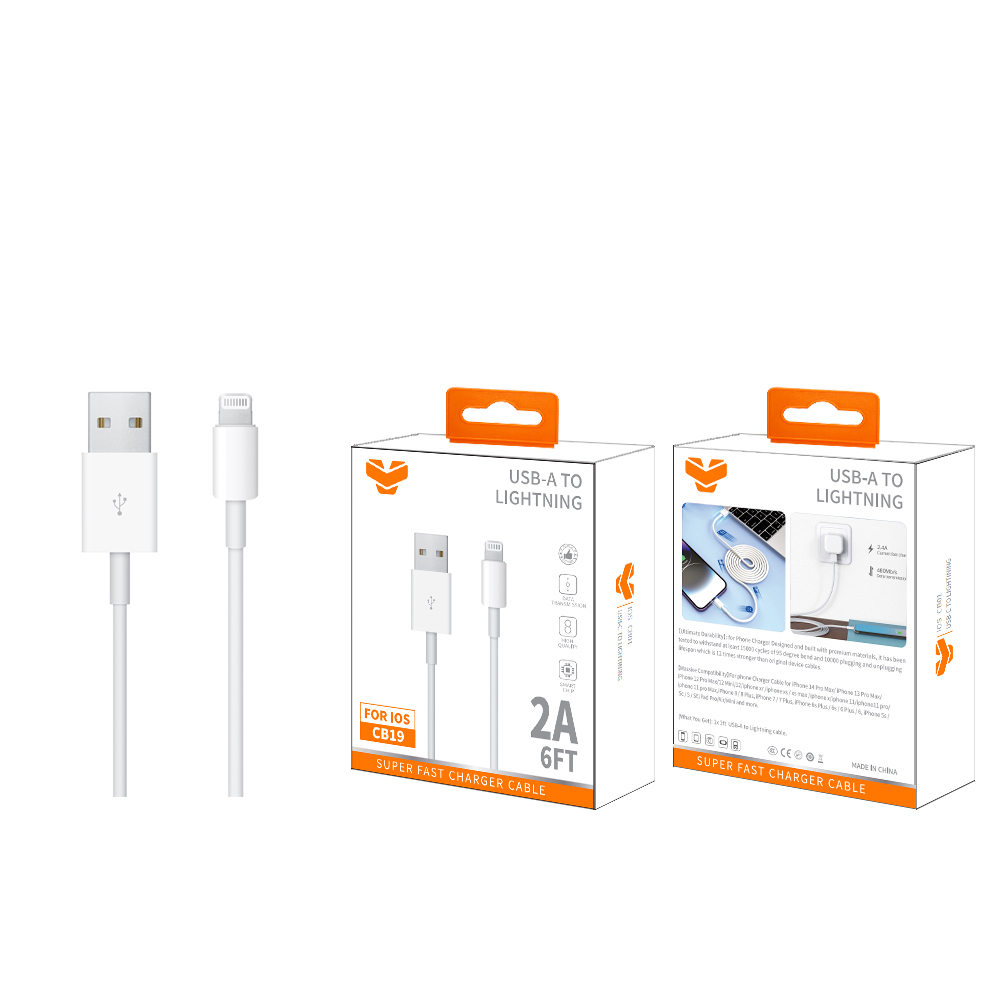 CB19  2A USB-A to lightning cable 6FT